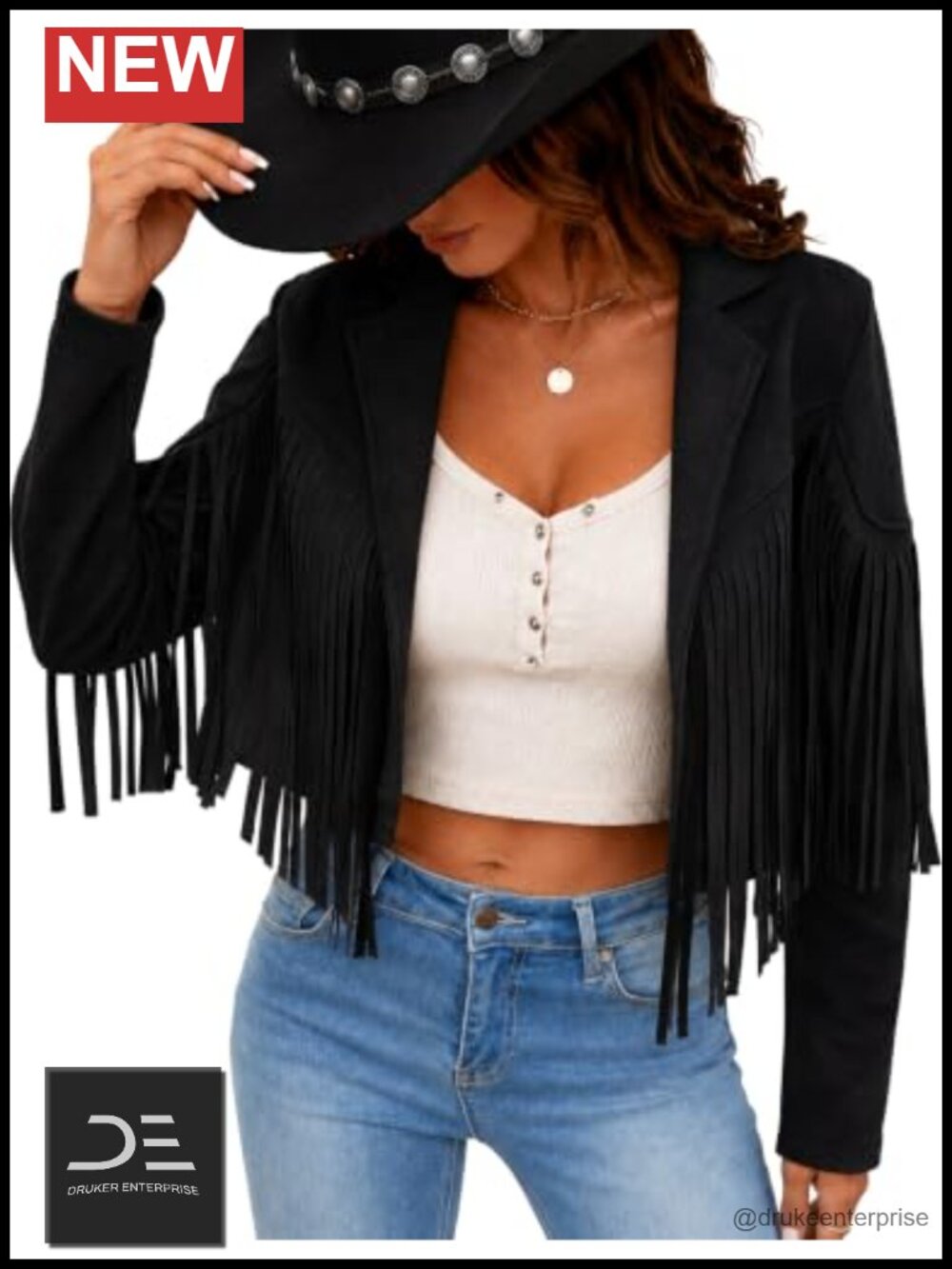 Faux Suede Fringe Tassel Cropped Western Cowgirl Jacket